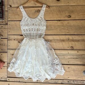 Handmade Dress Lace Sheer Top Tulle Layered Skirt